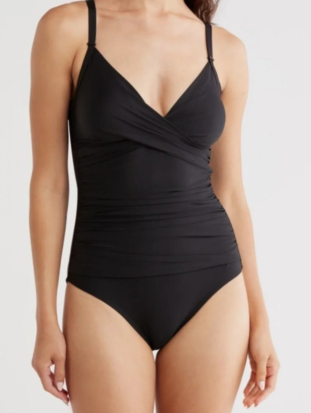 DKNY Donna Karan New York Black Ruched One-Piece Slimming Swimsuit - Picture 1 of 11